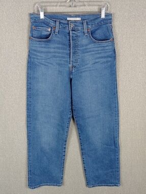 Levi's Ribcage Straight Ankle Jeans Size 30 Blue Classic Denim Button Fly Casual